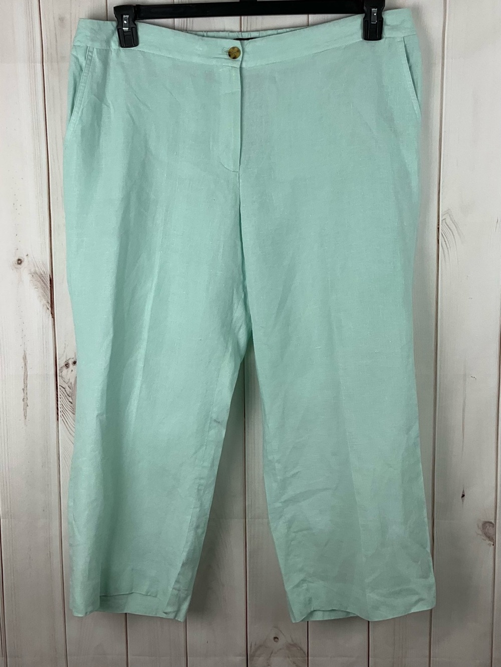 Talbot’s Woman Green Flat Front Lightweight 100% Linen Crop Capri Pants Size 16W